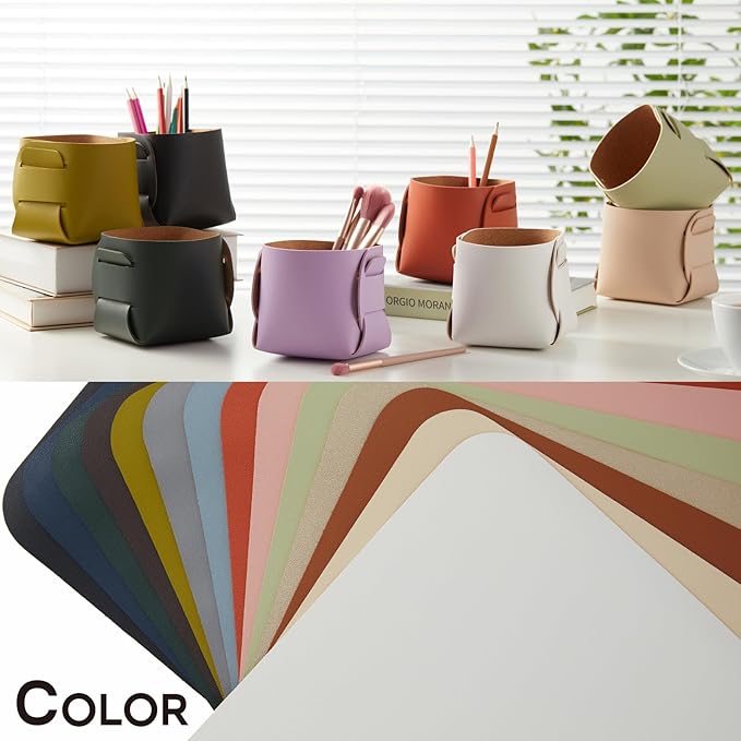 HOMIEAZICOZI 2-Pack Cork Leather Desk Accessories Storage - Pencil Pen Holder - Makeup Brush Holder Organizer - Stylish Addition to Home Decor (Orange)