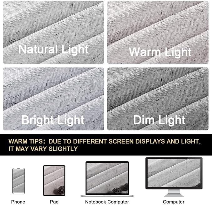 PrinceDeco Linen Texture Curtains Full Blackout Curtains 102 inch Long 2 Panels Set Anti-Rust Grommet Grey Linen Curtains Vertical Drapes Privacy for Bedroom Living Room，52 X 102 Inch, Glacier Grey