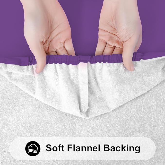 Smiry Rectangle Tablecloth, Elastic Fitted Flannel Backed Vinyl Tablecloths for 8ft Folding Tables, Waterproof Wipeable Table Covers for Indoor, Outdoor, Picnic and Camping (Purple, 30"x96")