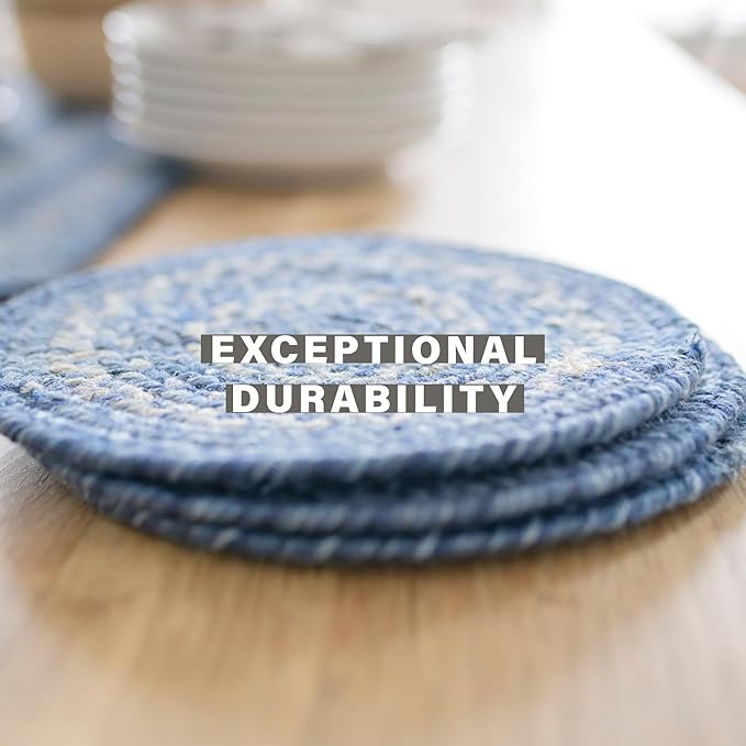 Homespice Denim Jute Woven Coasters 4", Country Coastal Decor, Set of 6, Blue - Durable, Absorbs Moisture, Easy to Clean and Protects Furniture