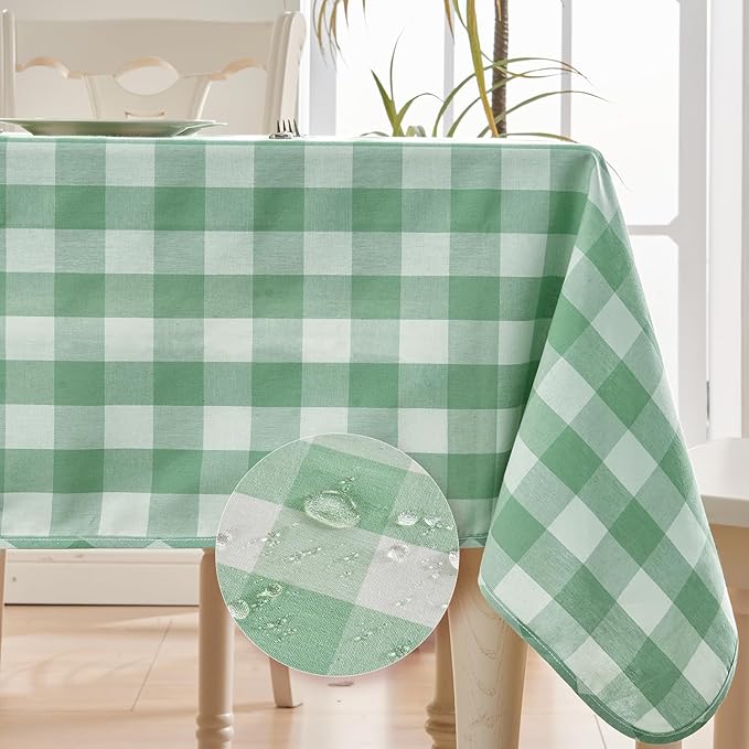 BALCONY & FALCON Gingham Table Cloth Rectangle – Reversible Water-Resistant Cotton Checkered Tablecloth for St. Patrick's Day, Outdoor Picnic, Camping, Kitchen (Green White, 55x71 Inch)