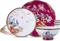 ACMLIFE Bone China Dinnerware Set, Porcelain Dinnerware Sets for 4, Vintage Floral China Dinnerware Set, Light Blue 12 Piece China Set Lightweight Bone China Dinner Sets Plates and Bowls Set (Red)