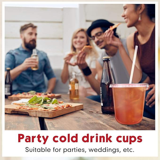 50 Sets Clear Plastic Cups with Lids and Straws, Disposable Iced Coffee Cups Drinking PET for Cold Drinks, Juice, Smoothie, Coffee Shops, Party, Christmas(Pink,12 oz)