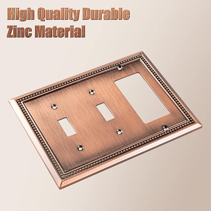 Henne Bery Sunken Pearls Heavy Duty Decorative Wall Plate Switch Plate Outlet Cover (Double Toggle/Single Decorator, Antique Copper)