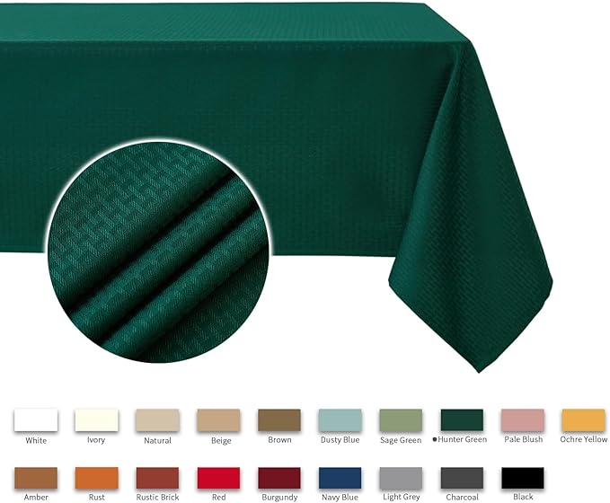 maxmill Rectangle Tablecloth Weaved Design Water Resistant Wrinkle Free Spill-Proof Soft Table Cloth for Dining Room Decoration, Banquet, Christmas Holiday Dinner, 60 x 84 Inch, Hunter Green