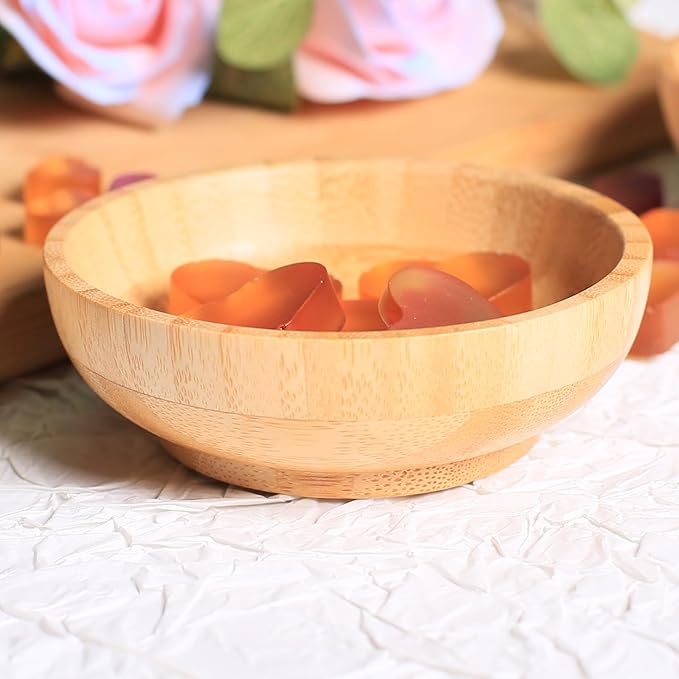 Bamboo Snack Bowls, Small Low Serving Bowls for Charcuterie/Fruit/Candy, 3.4 oz Handmade Dipping Bowl for Spice/Salsa/Tomato Sauce, Farmhouse Wooden Ramekins for Kitchen Set of 2
