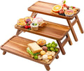 Tiered Serving Tray 17 Inch Acacia Wooden Cupcake Stand & Platters 3 Tiered Tray Foldable Dessert Table Display Set Decor for Party Charcuterie Boards for Birthday, Wedding, Christmas, Valentine's Day