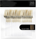 PlasticPro 20 Count Gold and White Plastic Salad Forks Premium Quality Heavy Duty Disposable Elegant Silverware Two Tone Salad Forks for Party
