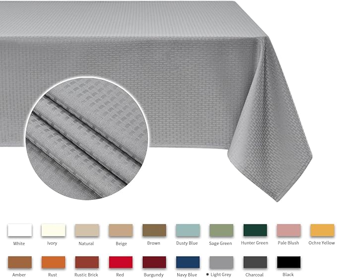 maxmill Weaved Texture Tablecloth Water Resistance Antiwrinkle Spillproof Soft Washable Table Cloth for Dining Room, Buffet Banquet Parties Holiday Dinner, Rectangular 60 x 108 Inch, Light Grey