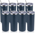 Volhoply 8 Pack Skinny Tumblers with Lid and Straw, 20oz Stainless Steel Straight Tumbler Bulk, Vacuum Insulated Coffee Mug for Home, Office, Travel, DIY (Navy,8 Pack)