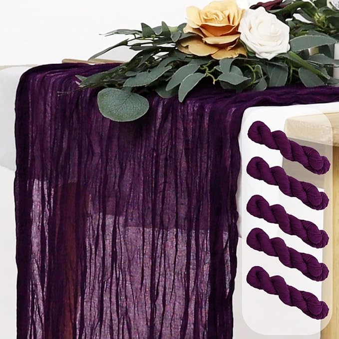 FUHSY Cheesecloth Table Runner Purple Table Runners 5 Pack 10 FT Gauze Table Runners Boho Gauze Cheese Table Cloth for Parties Boho Halloween Table Cloths Bridal Shower Wedding Table Decor
