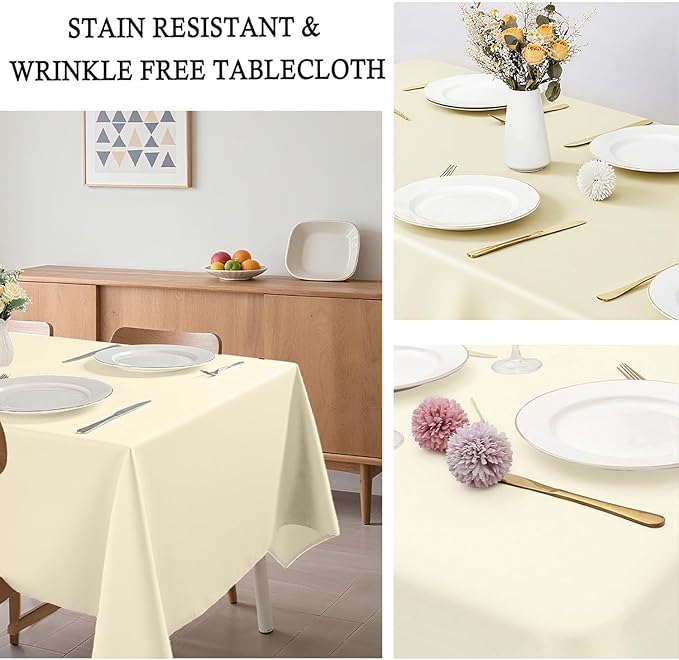 8 Pack Beige Tablecloth 60 x 102 Inch Rectangular Table Cloth for 6 Foot Rectangle Tables, Wrinkle Resistant Washable Polyester Fabric Table Covers for Wedding Party Banquet Buffet and Camping