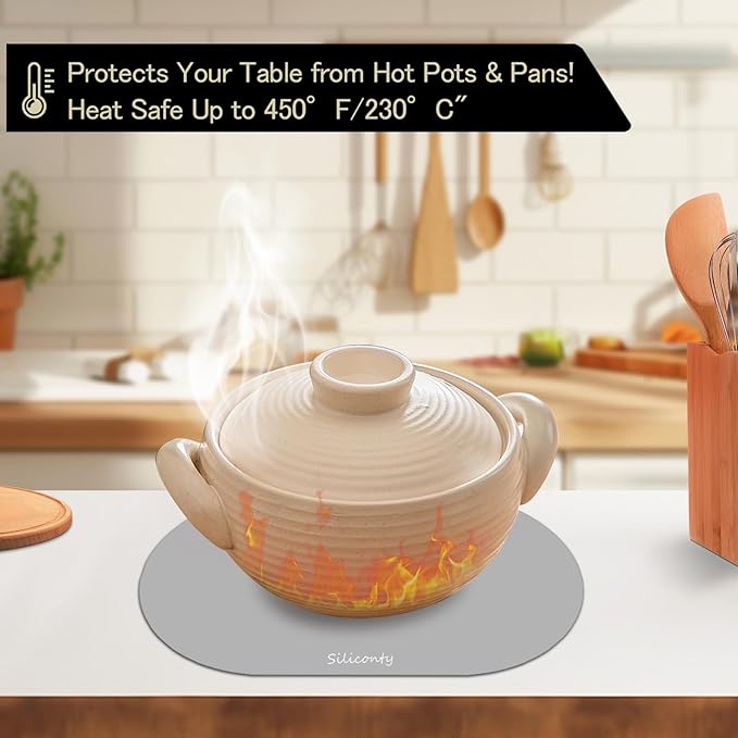 Silicone Placemats, Oval Placemats Set of 4. Heat-Resistant and Easy to Clean Siliconty Mats, Non-Slip Silicone Placemats for Table Protection. (4, Light Gray)