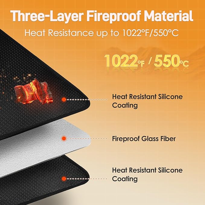 Extra Large Heat Resistant Mat for Countertop, 24 x 48in Fireproof Silicone Mats for Kitchen Counter, Easy to Clean Countertop Protector Mat for Air Fryer, Coffee Maker, Toaster, Oven, Black