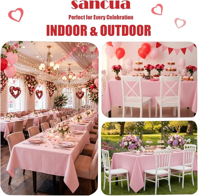 sancua Rectangle Tablecloth - 60 x 102 Inch - Stain and Wrinkle Resistant Washable Polyester Table Cloth, Decorative Fabric Table Cover for Dining Tables, Buffet Parties and Camping, Pink