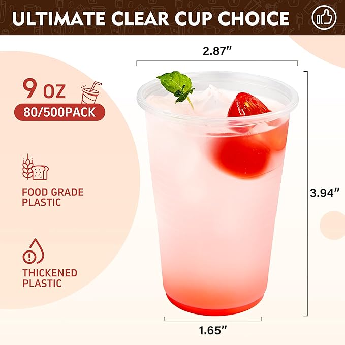 YEEHAW 9 oz Plastic Cups, 80 Pack - Clear Disposable Drinking Water Cups for Cold Beverages, Ideal for Party
