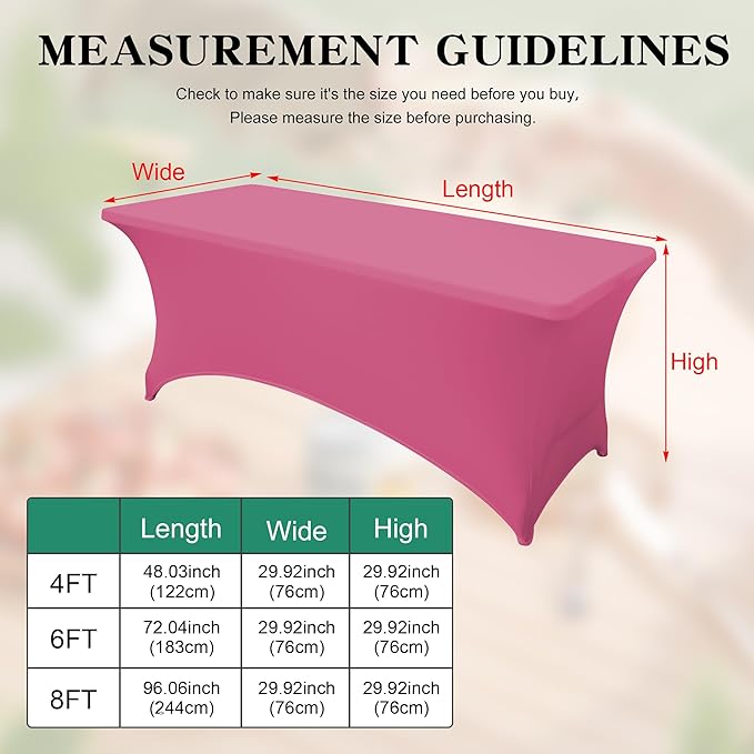 6Pack 8FT Table Cloth for Rectangular Fitted Events Stretch Purplish Red Table Covers Washable Spandex Tablecloth Protector for Party, Wedding, Cocktail, Banquet, Festival