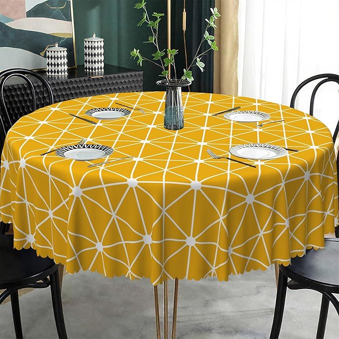 Laeacco 42 Inch Geometric Round Tablecloth Orange Triangle Modern Geometric Abstract Art Print Table Cloth Washable Waterproof Wrinkle Free Table Cover for Kitchen Dining Picnic Party Decoration