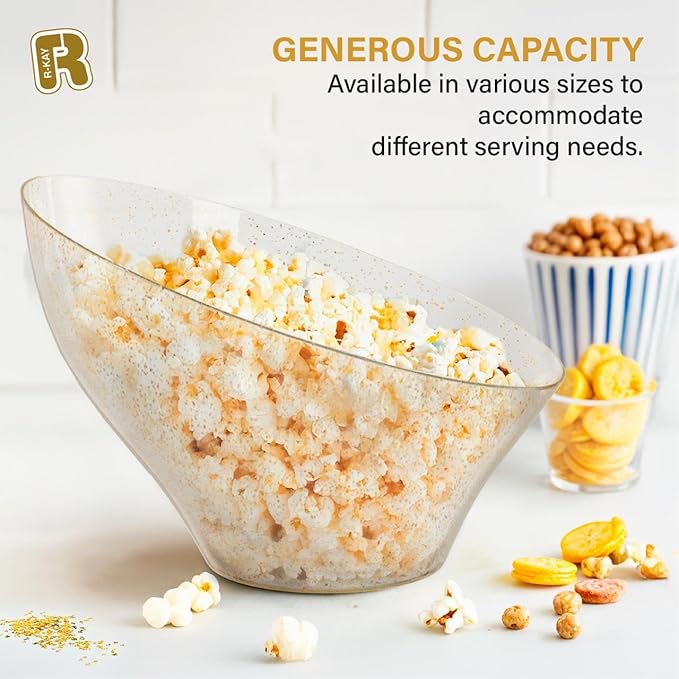 R-kay 6 Pack Glitter Angled Candy Bowls - Gold Plastic bowls 20 Oz - Premium Gold Plastic Serving Bowls Disposable Heavy Duty For Weddings Catering, parties, And All Occasions