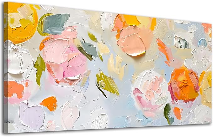 ADJUVANT Wall Art Impressionist Floral 60"L x 30"W, Colorful Flowers Canvas Painting Vibrant Blooms Artwork Soft Hues Prints Botanical Pictures Wall Decor for Living Room Bedroom Dining Room Home Office