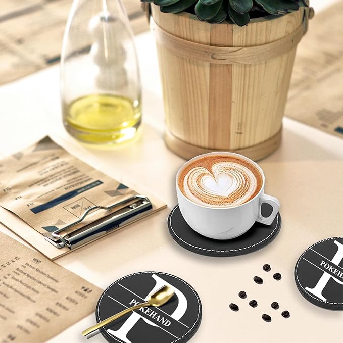 Personalized Coasters,Custom Set of 6 Leather Coaster for Drinks with Holder,DIY Customized with Name/Photo/Logo Non-Slip, Heat Resistant, Waterproof for Bars, Kitchens, Home Apartments