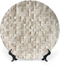 Ceramic Plates, Abstract Decorative Ceramic Plates, Wooden Cubes Print, 8 Inch, for Dining, Parties, Wedding, Tan