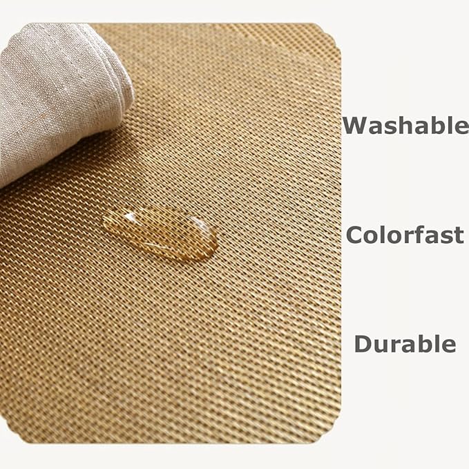 Wedge Placemats for Round Dinner Table Woven Vinyl Wipe Clean Non Slip Plastic Table Mats Set of 6（Grey）