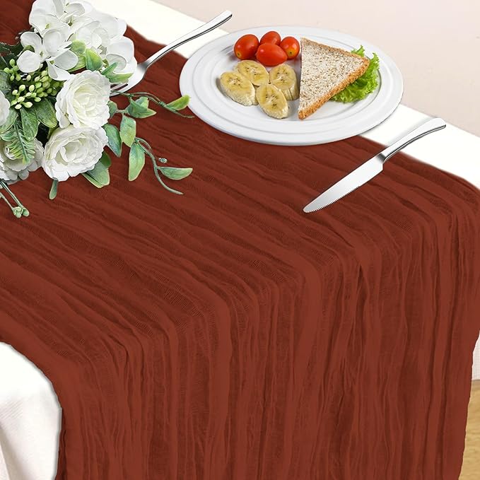 Terracotta Table Runner, 10 Ft 120 in Cheesecloth Table Runner, Rustic Fall Table Runners for Wedding, Party, Bridal Shower, Boho Table Runners for Thanksgiving Halloween