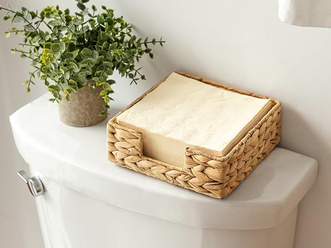 StorageWorks Water Hyacinth Guest Towel Holder for Bathroom, Wicker Napkins Baskets for Dinning Room, Rattan Napkin Holders for Tables, 7 ½"L x 7 ½"W x 2 ¾"H, 1 Pack