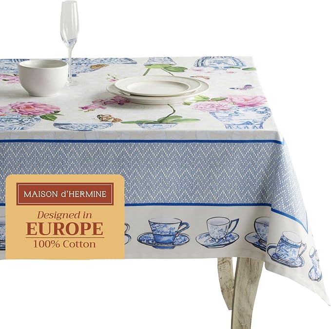 Maison d' Hermine Table Cloth Rectangle Table 100% Cotton 60 x 120 Inches Tablecloth Reusable Decorative for Dining Room Farmhouse Home Valentines Day Decorations Spring Summer - Canton