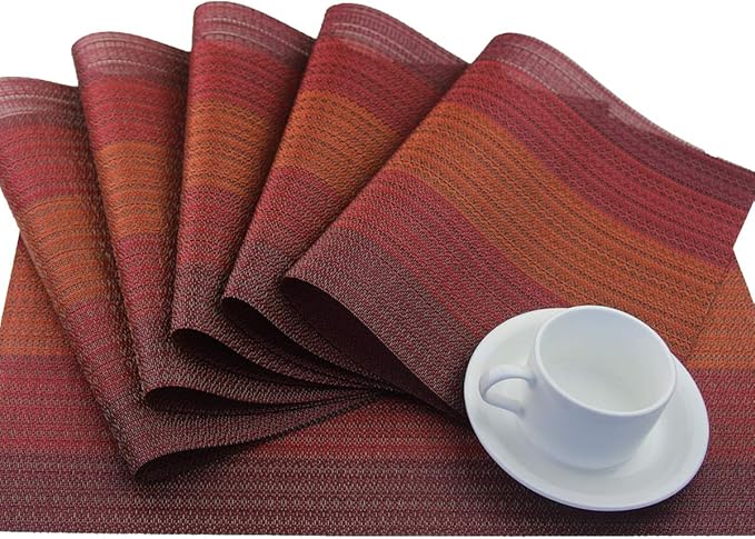 PIGCHCY Placemat,Washable Woven Non-Slip Insulation Durable Placemat Vinyl Table Mat Set of 6 (Scarlet Red)