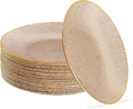 PLASTICPRO 30 Pack Disposable Plastic Plates Heavyweight Granite Look Elegant 7 inch Dinner Plates Pink with Gold Rim