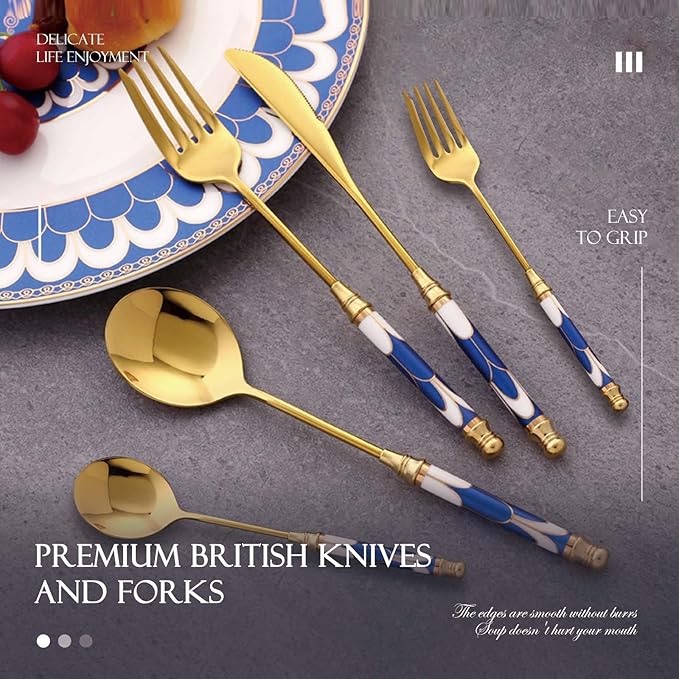 20-piece Silverware Set With Ceramic Handle, Premium Food Grade Stainless Steel Flatware Sets, Mirror Polished Cutlery Set, Dishwasher Safe (for 4 People)