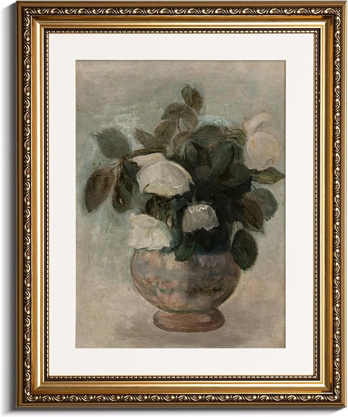 InSimSea Retro Gold Framed Wall Art, Home Room Rose Flower Vintage Wall Decor, Canvas Print Artwork, Farmhouse Country Decor, Antique Picture Frame Floral Paintings, 13x16 Inch