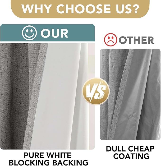 H.VERSAILTEX Linen Blackout Curtains 63 Inches Long 100% Blackout Thermal Insulated Textured Linen Look Curtain Draperies Anti-Rust Grommet, Energy Saving with White Liner, 2 Panels, Dove Gray
