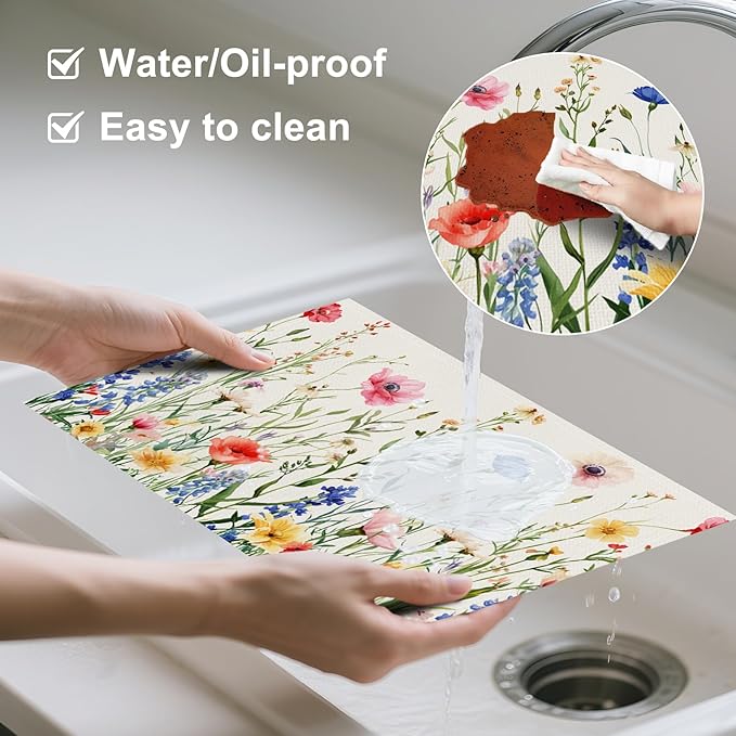 AOFOTO Floral Placemats Set of 4 Colorful Wild Flower Plants Printed Place Mats Artistic Rectangular Modern Table Mats for Home Kitchen Restaurant Party Dining Table Decor 12x18 Inch