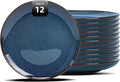 Organic Shape Highland Ceramic Dinner Plates, 12pcs 11.65 Inch Handmade Reactive Glaze Stoneware Plates with Wavy Edge, for Kitchen, Microwave & Dishwasher Safe, Scratch Resistant-Blue