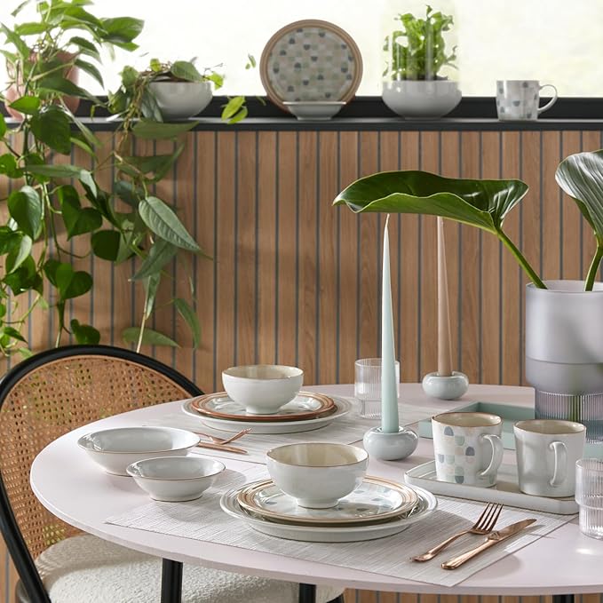 Denby - Heritage Atrium Medium Plates Set of 4-8.8in Natural Ceramic Stoneware Tableware - Dishwasher & Microwave Safe - Scratch & Chip Resistant Dinner, Lunch, Salad Plates For Everyday Use