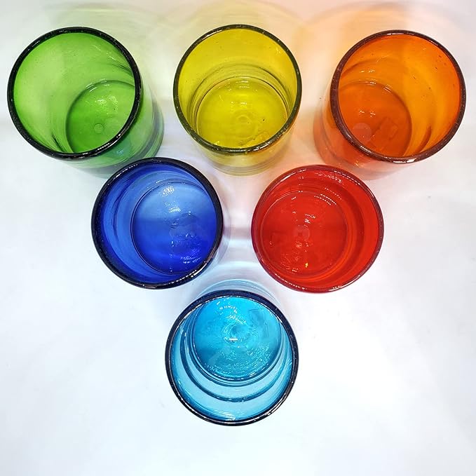 Rainbow Colored 9 oz Short Tumblers (set of 6), Recycled Glass, Lead-free, Toxin-Free (9oz Tumbler)