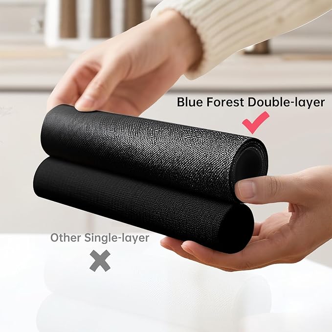 Blue Forest Placemats Set of 4, Dual-Layered Thickened Faux Linen Table Mats Heat Resistant Machine Washable Wrinkle Free Place Mats for Kitchen Dining Outdoor/Indoor (Black)