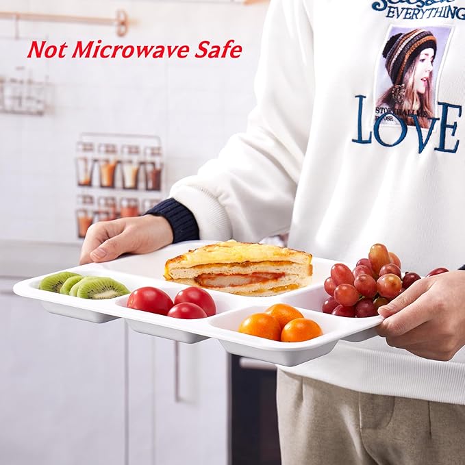 Divided Melamine Plates 5-Compartment White Serving Tray, 13.3 x 9.76 inches, 3 PCS, PFW-133976-03