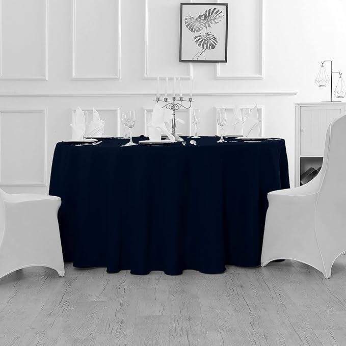 Fokitut 6 Pack Round Tablecloth, 90 Inch, Stain Resistant and Wrinkle Polyester Table Cloth, Fabric Table Cover for Kitchen Dining, Wedding, Party, Holiday Dinner-Navy