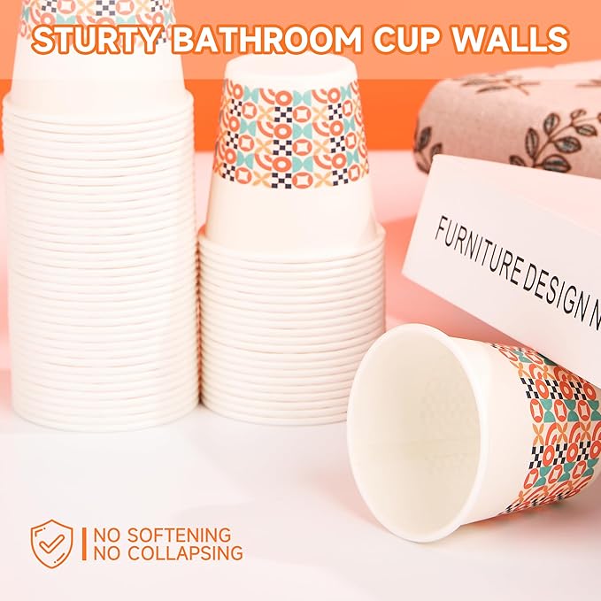 600 Pack 3 oz Bathroom Cups, Disposable Paper Cups with Rolled Rim, Small Paper Mouthwash Cup for Guest Bathrooms, Vanity & Office Use, Puzzle