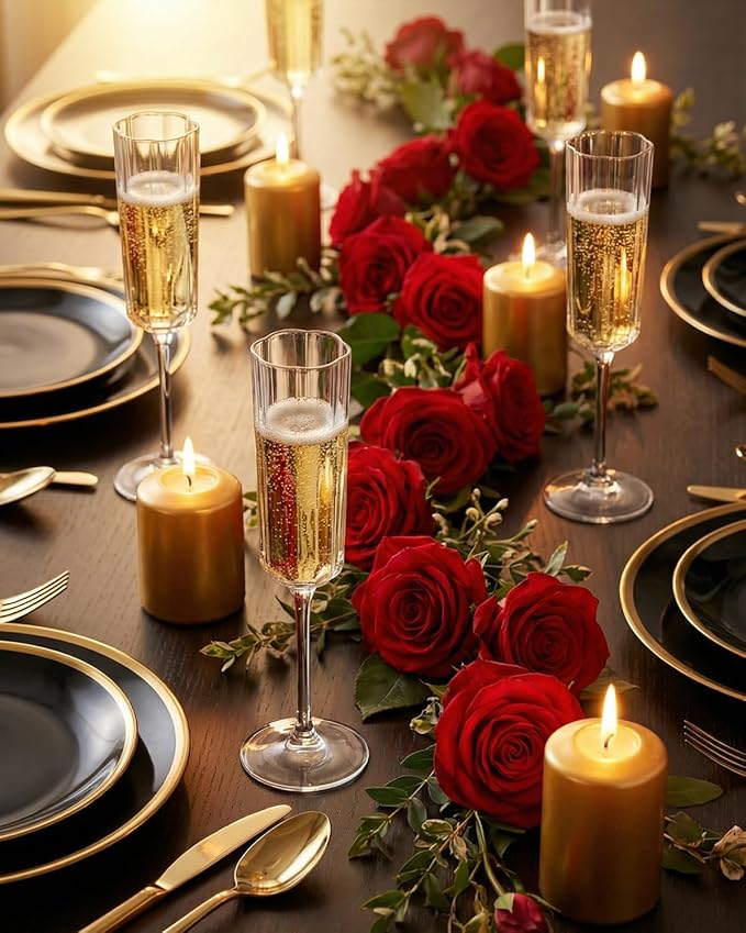 Ciaell 24 Pack Plastic Champagne Flutes - 6 Oz Flower Wavy Champagne Plastic Glasses - Heavy Duty Vintage Disposable Flutes for Party & Anniversary & Wedding
