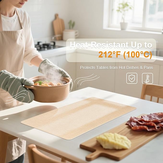 Heat Resistant Placemats Set of 2, 17x12in Waterproof Wipeable Faux Leather Non Slip Table Mats, Easy to Clean, Stain Resistant, for Kitchen Dining Room-– Warm Tan
