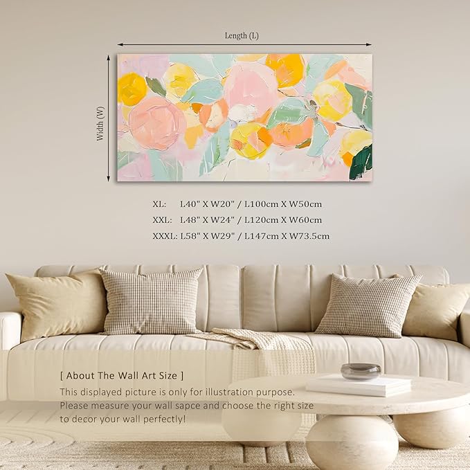 ADJUVANT Wall Art Impressionist Colorful Floral 48"L x 24"W, Bright Blooms With Pastel Leaves Canvas Painting Lively Petals Artwork Prints Floral Wall Decor for Living Room Bedroom Dining Room Home Office