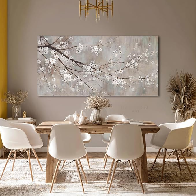 XIANSHOU Botanical Wall Decor Paintings Canvas Wall Art for Living Room White Flower Pictures Artwork Decorations for Bedroom Dining Room Office 29"x 58" Home Decor Ready to Hang