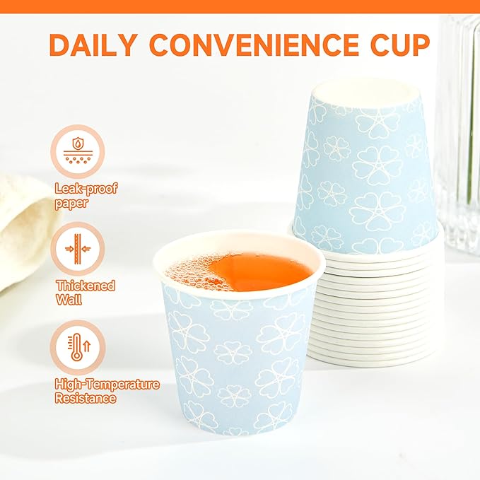 100 Pack 3 oz Bathroom Cups, Disposable Paper Cups with Rolled Rim, Small Paper Mouthwash Cup for Guest Bathrooms, Vanity & Office Use, Mist blue
