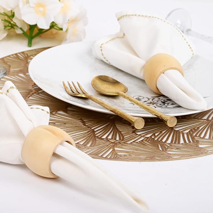 CLEENTABLE Wooden Napkin Rings Set of 12 - Handcrafted Napkin Holder for Dinner Table Decoration, Weddings, Home, Kitchen, Decor, Dinner, Parties, Every Day Use - Durable, Versatile (Cream)