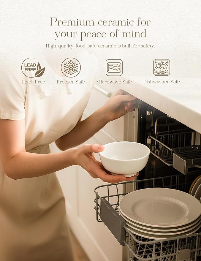 AISBUGUR Dessert Bowls Set of 8,10 OZ Ceramic Small Bowls for Kitchen,4.5 "White Ice Cream Bowls for Dishwasher & Microwave Safe